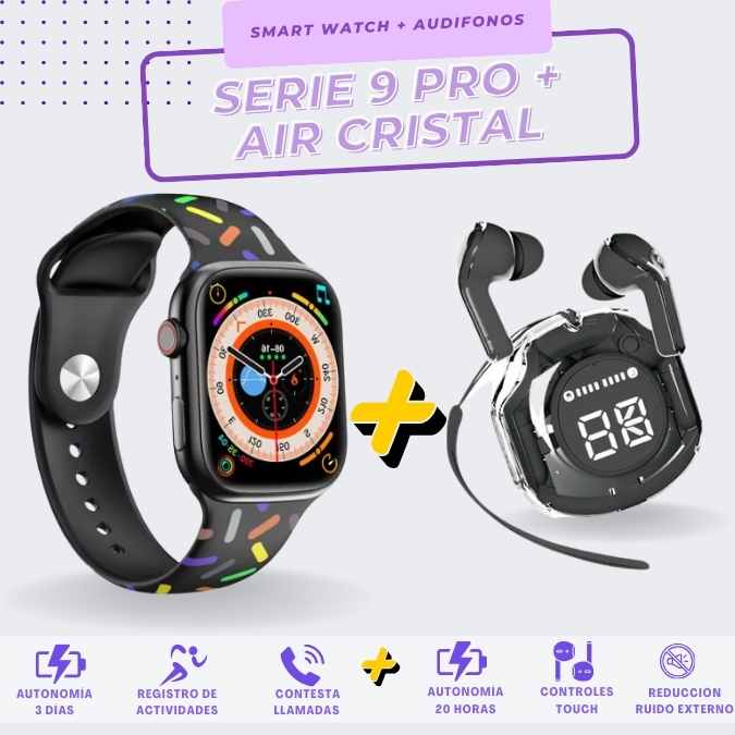 Smartwatch serie 9 + Audifonos Air Cristal