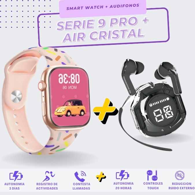 Smartwatch serie 9 + Audifonos Air Cristal